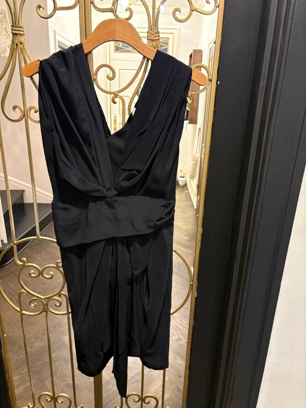Isabel Marant Black Draped pleated detail size 2 silk Midi Dress